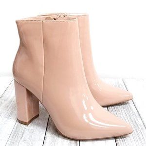 New Nude Chunky Heel Point Toe Booties Boots